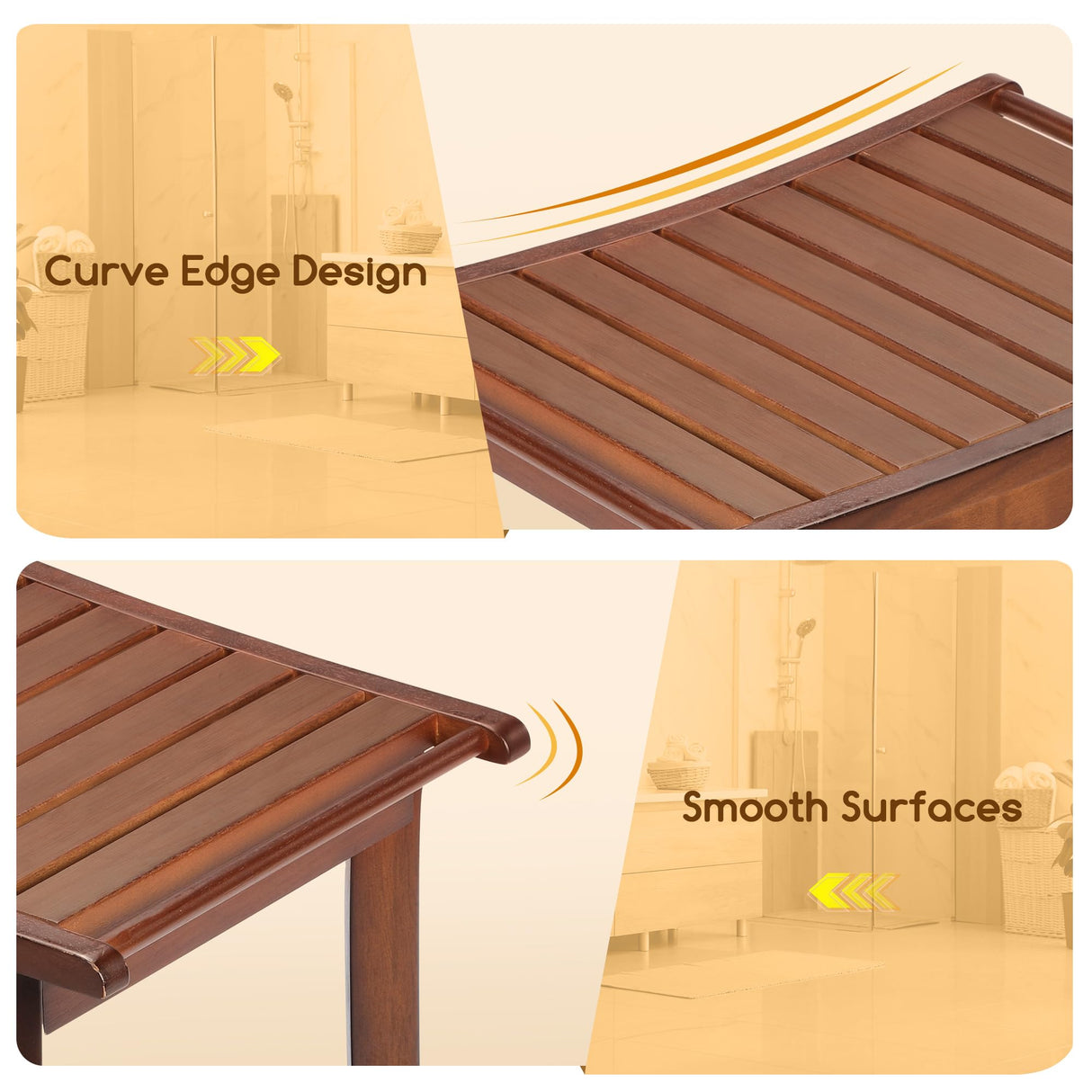 Rengue Teak Shower Bench for Inside 2-Tier Wood Shower Chair with Storage and Towel Rack Waterproof Shower Stool Bathroom Shower Seats 23.7 x 12.9 x 18.4 Inch Rengue