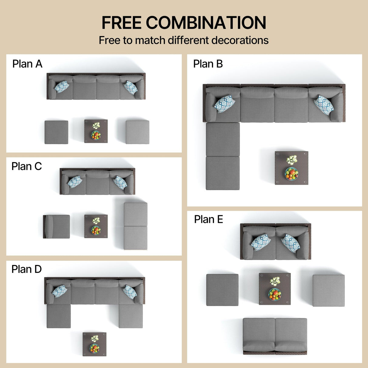 Gizoon 7 Pieces Outdoor Patio Furniture Set, All-Weather PE Rattan Wicker Sectional Sofa Seating with Waterproof Cushions and Coffee Table, Outdoor Conversation Set for Garden, Backyard, Balcony Gizoon