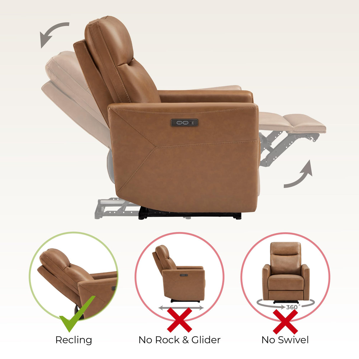 CHITA Genuine Leather Power Recliner Chair for Adults, Electric Wall Hugger Recliner for Small Spaces, Modern Living Room and RV Recliner Chair with Adjustable Power Headrest & Charging Ports, Brown CHITA
