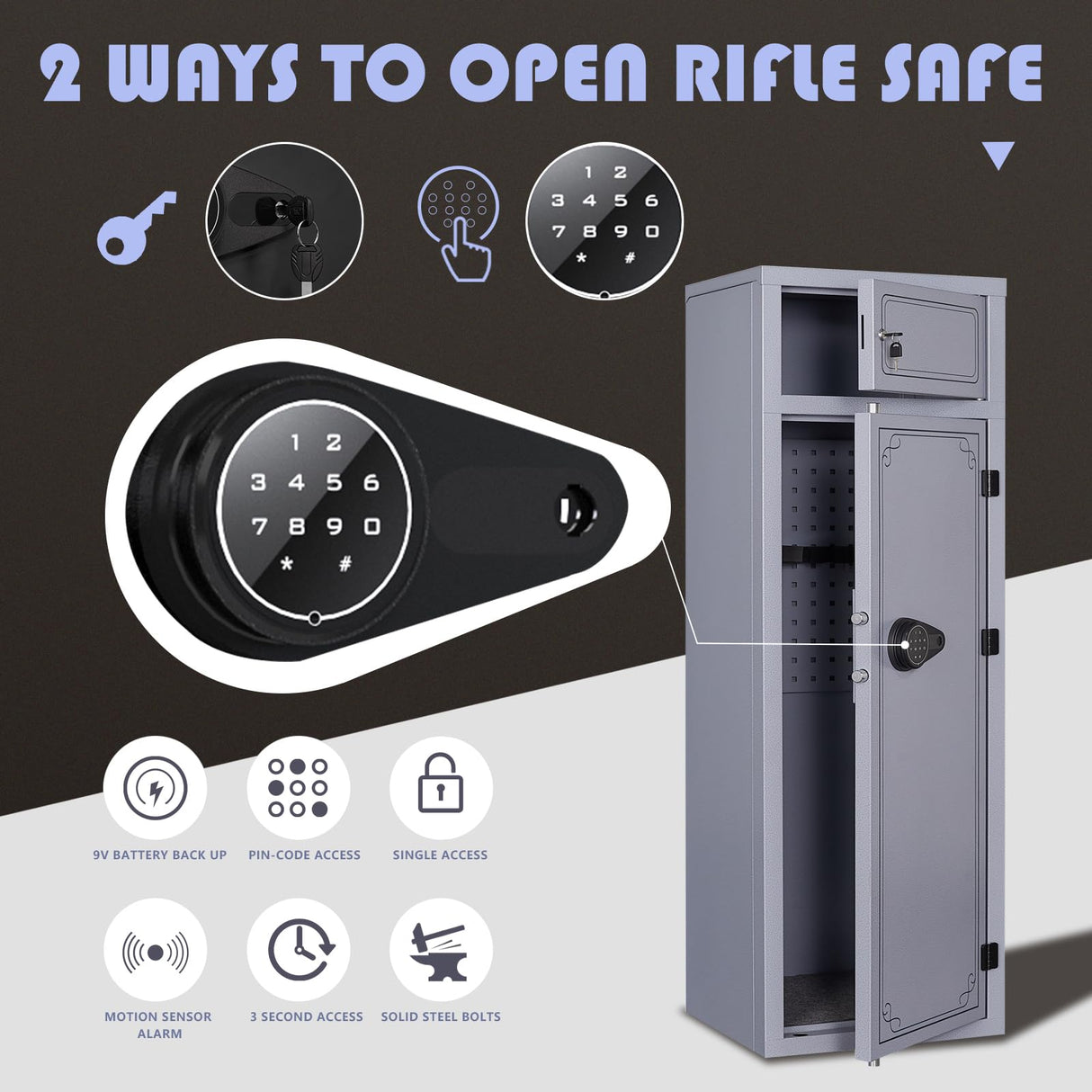 KAER 10-12 Gun Safe,Rifle Gun Safe for Home Rifle and Pistols,Gun Safes & Cabinets,Metal Gun Cabinet for Rifles and Shotguns,Shotguns Rifle Safe with Digital Keypad, Adjustable Shelves (Grey) KAER