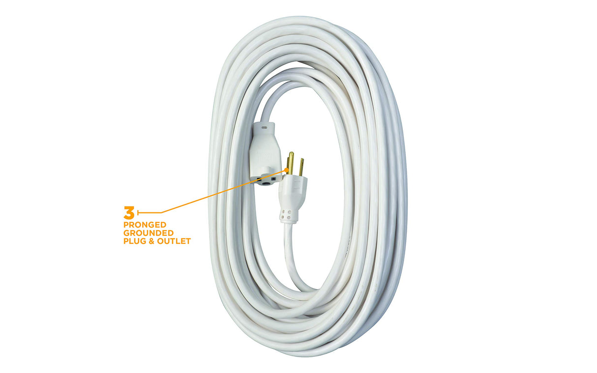 Woods Yard Master Light Duty Outdoor Extension Cord, 40Ft, 16 Gauge, 3 Conductor, Landscape and Patio Cord, White, 992382 Woods