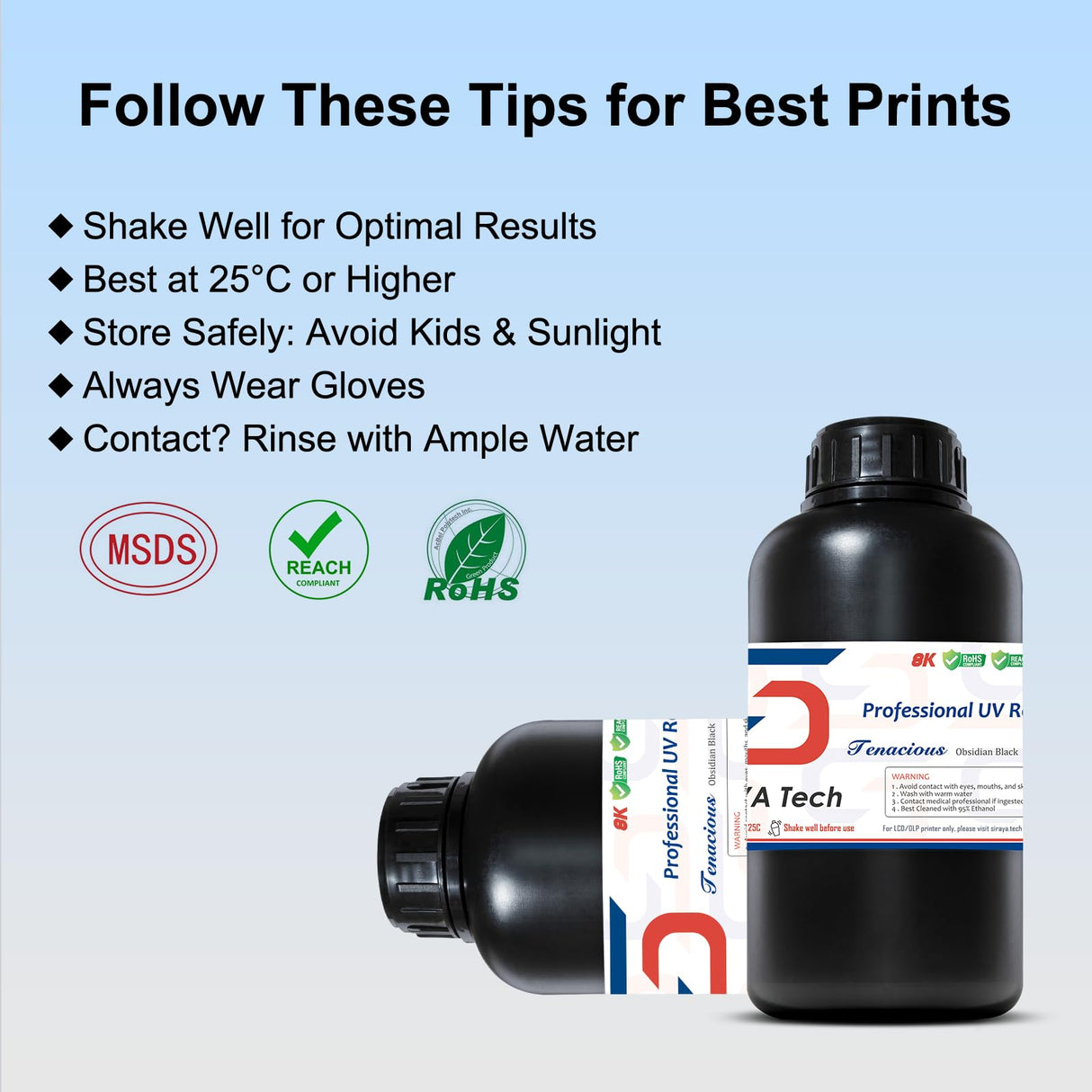 Siraya Tech Tenacious 3D Printer Resin Flexible 405nm UV-Curing Resin with High Impact Resistance Standard Photopolymer Resin for LCD DLP 3D Printing and 8K Capable (1kg, Obsidian Black) Siraya Tech