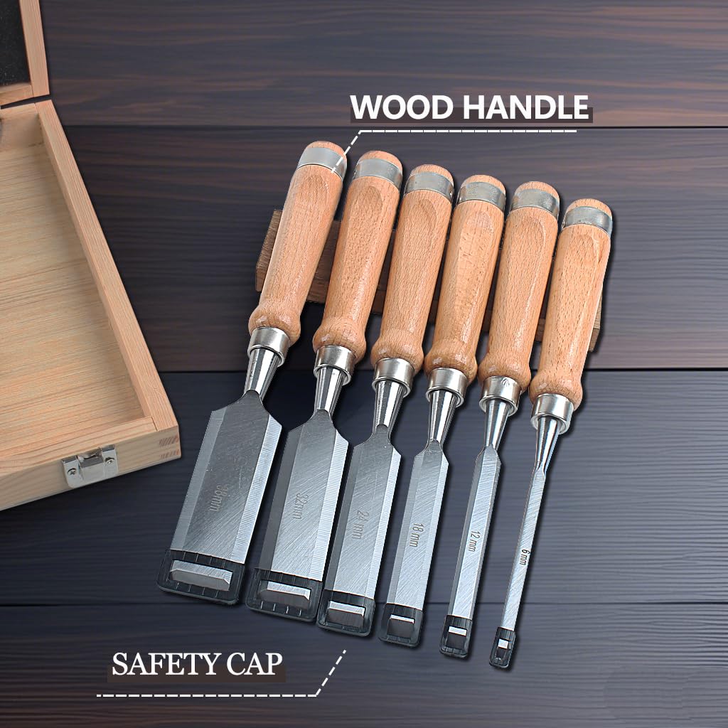 HODYANN 8 Pieces Wood Chisel Tool Sets, 11.4in Woodworking Carving Chisel Kit with Honing Guide, Sharpening Stone and Wooden Case HODYANN