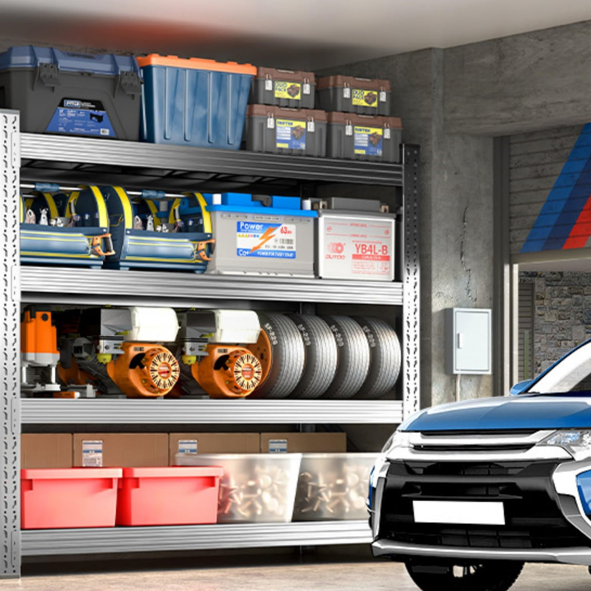 JBLCC 6400LBS Garage Shelving Heavy Duty 59" W Storage Shelves 4-Tier Adjustable Metal Steel Shelving Unit for Industrial, Commercial Basement, Pantry, Warehouse, 59'' W x 59''H x 24'' D JBLCC