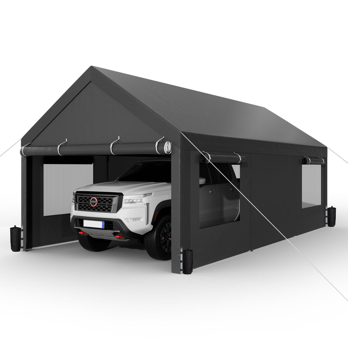 Shintenchi Carport 10' x 20' Heavy Duty Portable Garage, Car Port Canopy with Side-Opening Removable Door & Roll-Up Windows, Car Canopy for Truck,Car,Boat,Motorcycle,Grey Shintenchi