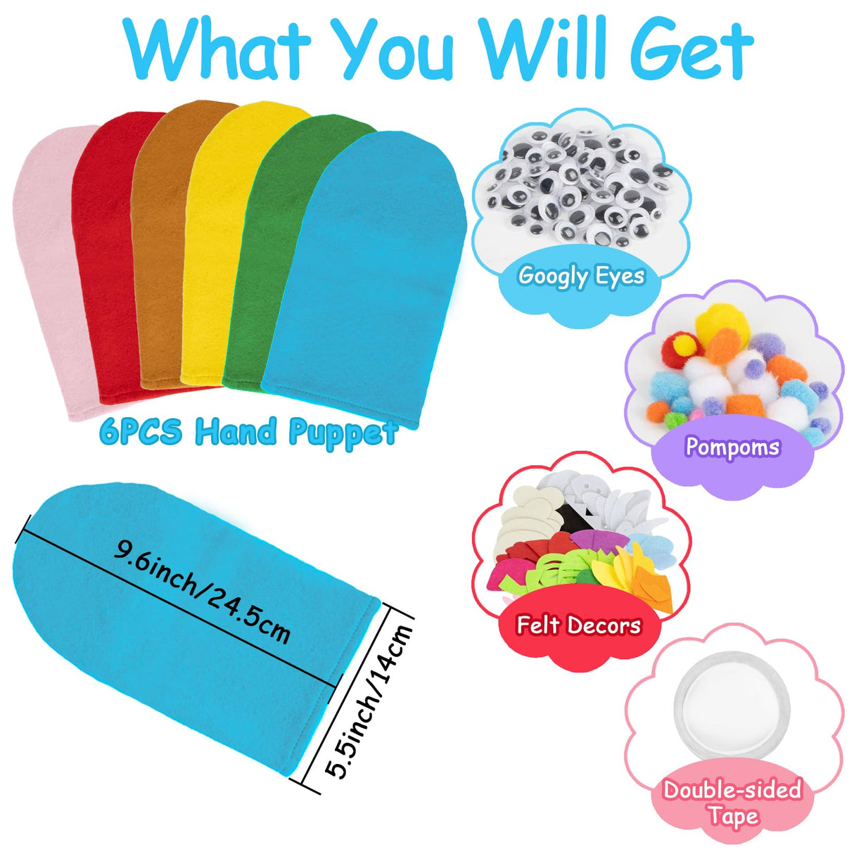 6PCS Hand Puppets - Hand Puppet Making kit Sock Arts and Crafts Kit for Family, Classroom, Party, DIY、Storytelling, Dramatic Play, Interactive Games and Role-Play RAINFLOW