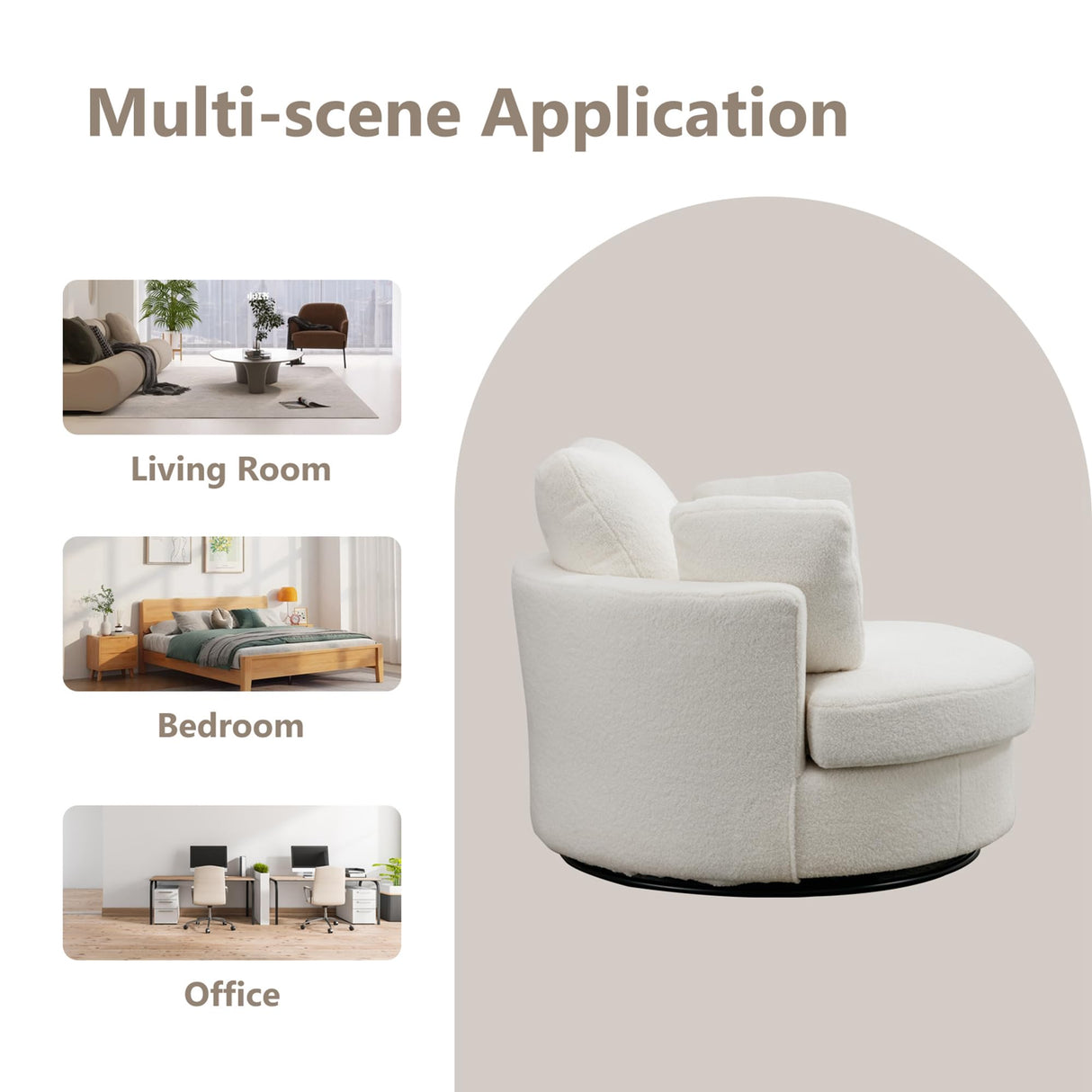 Chifee & Vingol 42.2" Oversized Swivel Accent Chair Round Barrel Chair,Sherpa,Ivory Chifee & Vingol