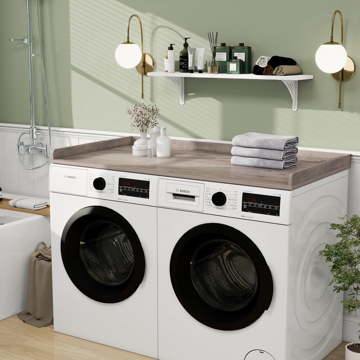 vomavex Washer Dryer Countertop, 54" Width * 27.4” Depth Washer and Dryer Covers for The Top for Laundry Room Organization, Washer and Dryer Countertop Shelves, Greige vomavex