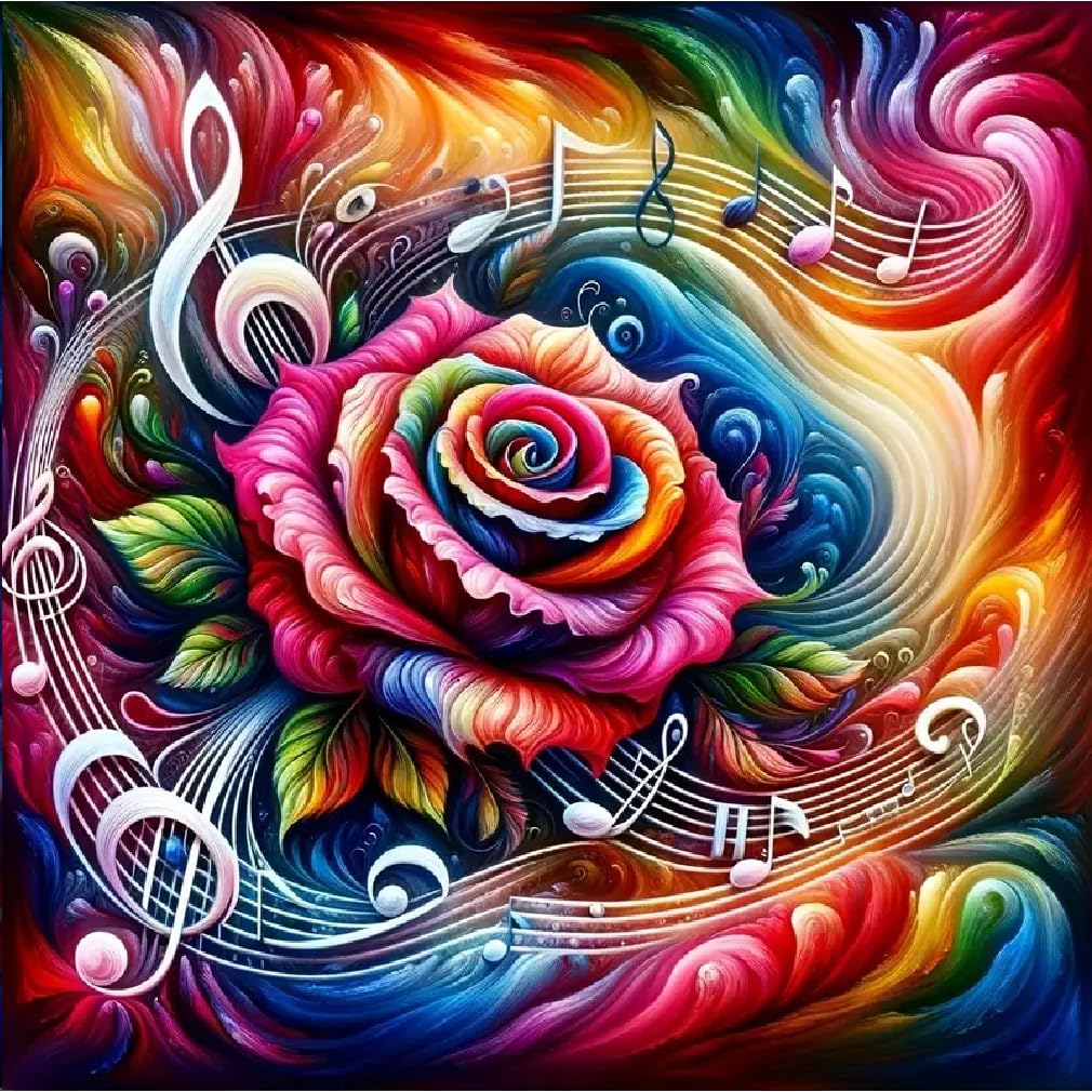 STGLCR Music Diamond Painting Kits for Adults,5D Rainbow Rose Diamond Art Kits for Beginners,DIY Full Drill Diamond Gem Art with Painting Kits for Home Wall Decor 12 x 12 Inch Music Rose STGLCR