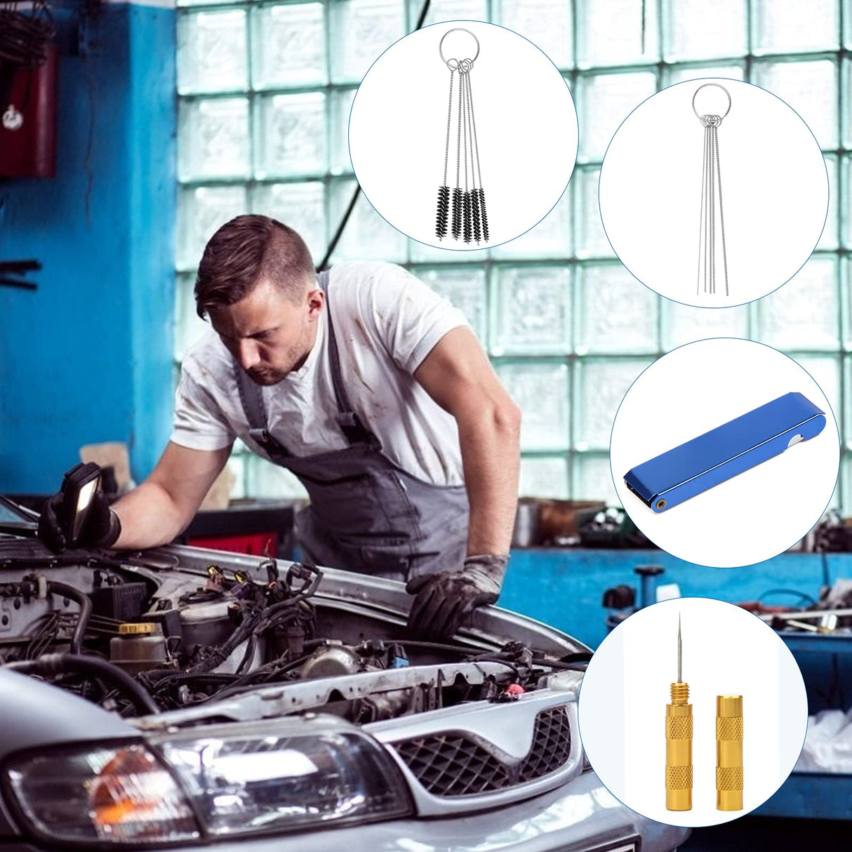 4 PCS Torch Tip Cleaner Set, Welding Torch Tip Cleaner with Drill Bit Torch Tip Cleaner Set for Carbon Carburetor Jet Cleaner with 10 Cleaning Needles, 5 Cleaning Brushes and 1 Scraping Needle Windspeed