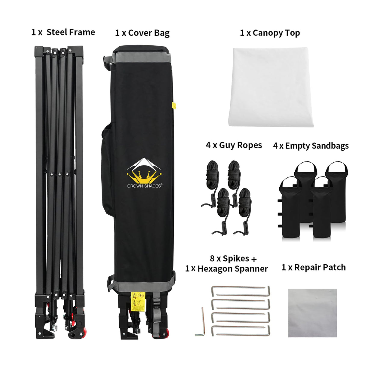 CROWN SHADES 10x10 Pop Up Canopy - Beach Tent with One Push Setup - Outdoor Canopy Tent with STO-N-Go Cover Bag for Events, Parties, Silver Coated Top, 3 Height & 4 Sand Bags, White CROWN SHADES