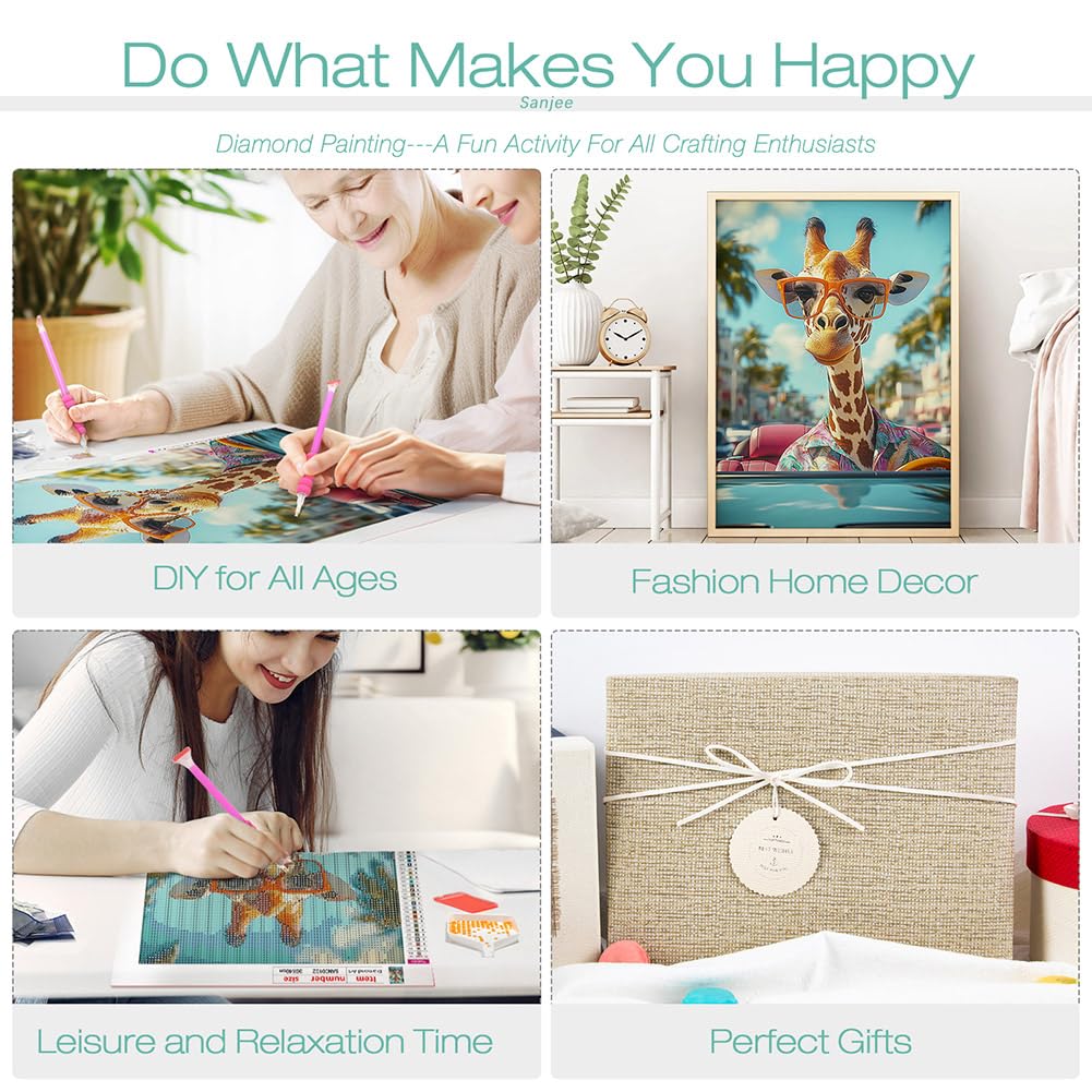 Sanjee Diamond Painting Kits for Adults, Giraffe Diamond Art Kits for Beginner, 5D DIY Round Full Drill Diamond Dots Paintings Diamond Painting for Home Wall Decoration Gift, 12x16inch Sanjee