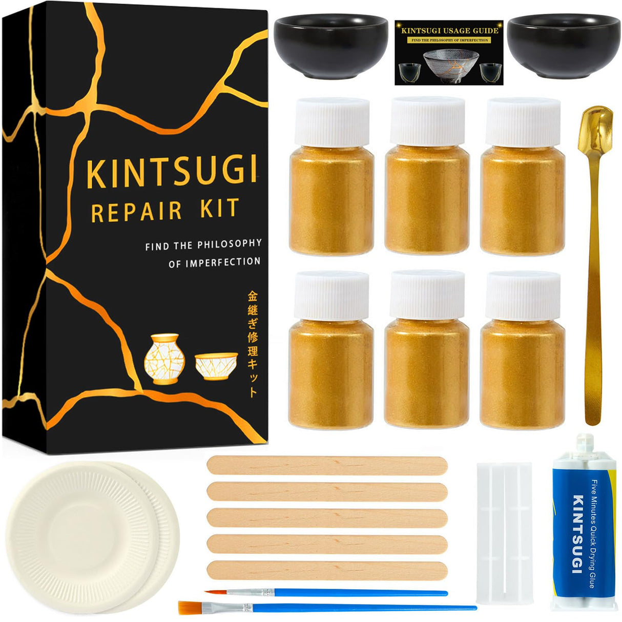 deuvuo Kintsugi Repair Kit Gold, Authentic Kintsugi Repair Kit Bio to Revive Your Broken Ceramic, Pottery, Mug, Bowl, Glass Keepsakes with Ease - Japanese Kintsugi Repair Kit Bio for Beginners deuvuo