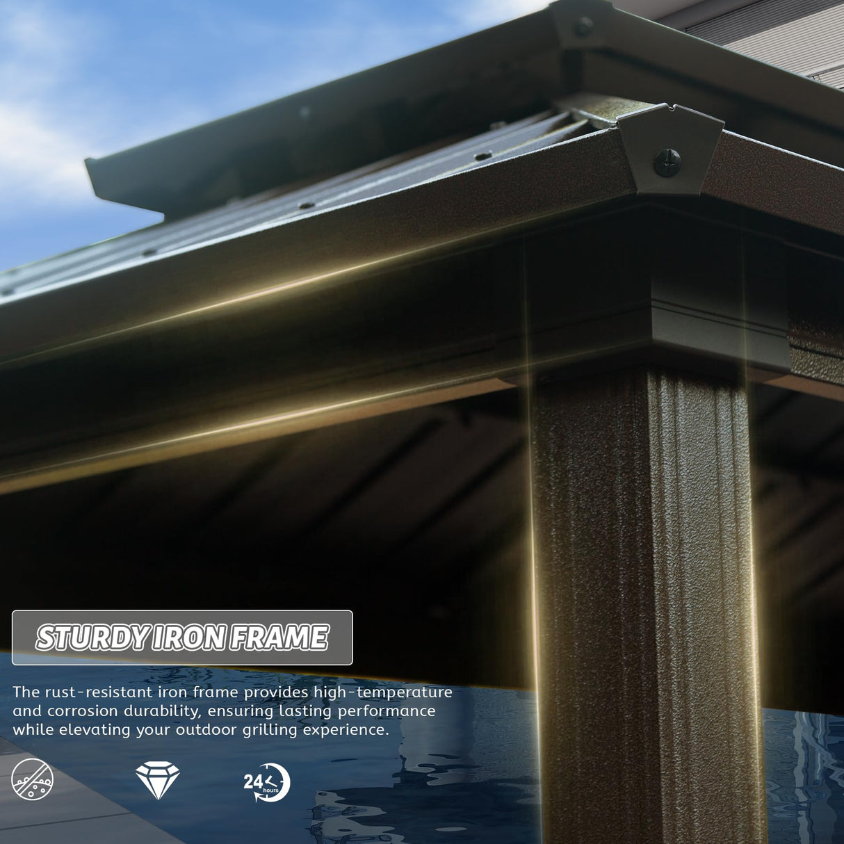 Domi 6x10FT Hardtop Grill Gazebo, Outdoor Metal BBQ Gazebo with Galvanized Steel Double Roof, 2 Double-Layer Storage Cabinets and Ceiling Hooks, Permanent Grill Canopy for Patio Backyard Garden,Brown domi outdoor living