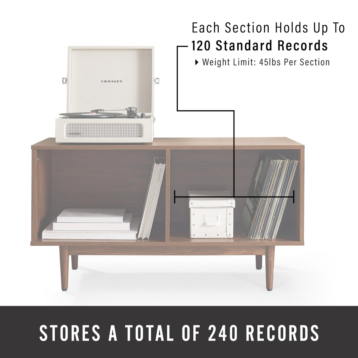 Crosley Furniture Liam Medium Vinyl Record Storage TV Stand and Entertainment Center, Media Console, Walnut Crosley Furniture