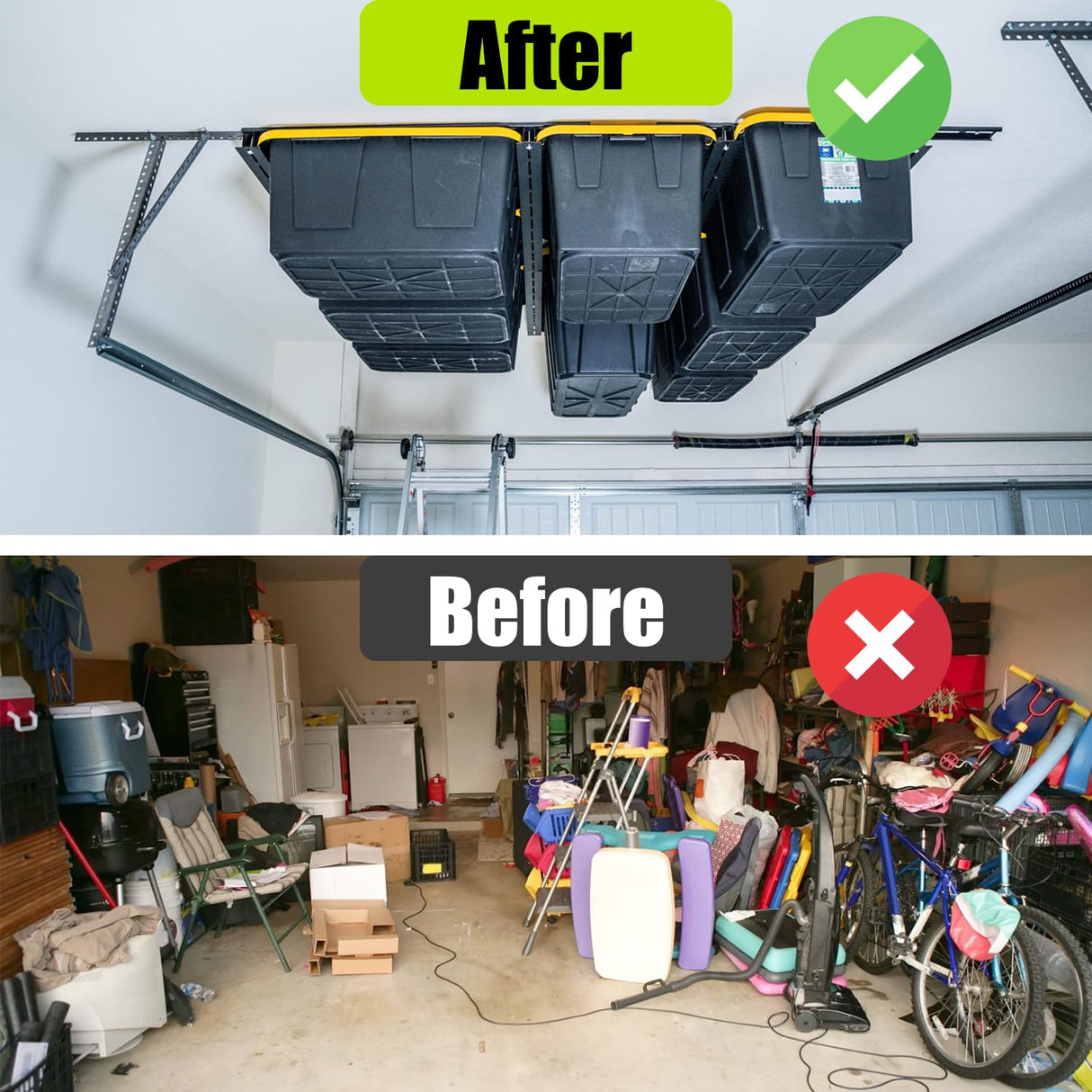 GARAGE STORAGE TOTE SLIDE RACK Overhead Tote Storage Rail System, Garage Ceiling Bin Storage Rack Heavy Duty Adjustable Tote Slide Garage Storage System, NEGRO, MR0001 RG GARAGE SOLUTIONS