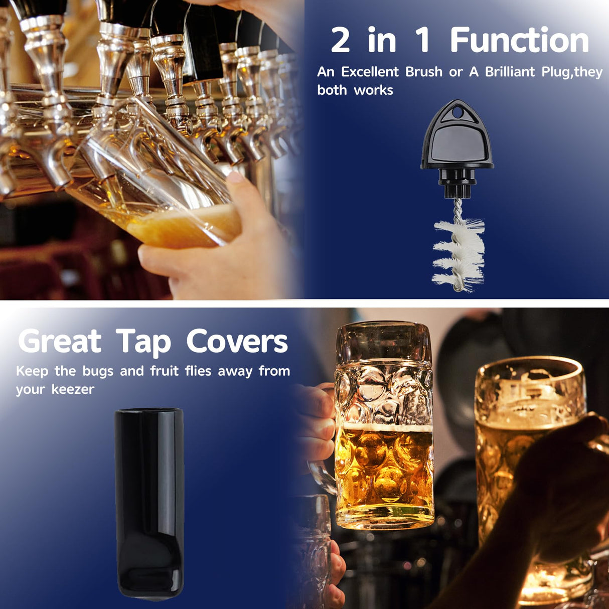 Cirwurie Beer Faucet Cap & Plug Covers 12 Pack Beer Tap Plug Cap Brushes & Rubber Draft Faucet Soother Sanitary Covers Spout Plug Cleaning Tap Kit for Kegerator Cirwurie