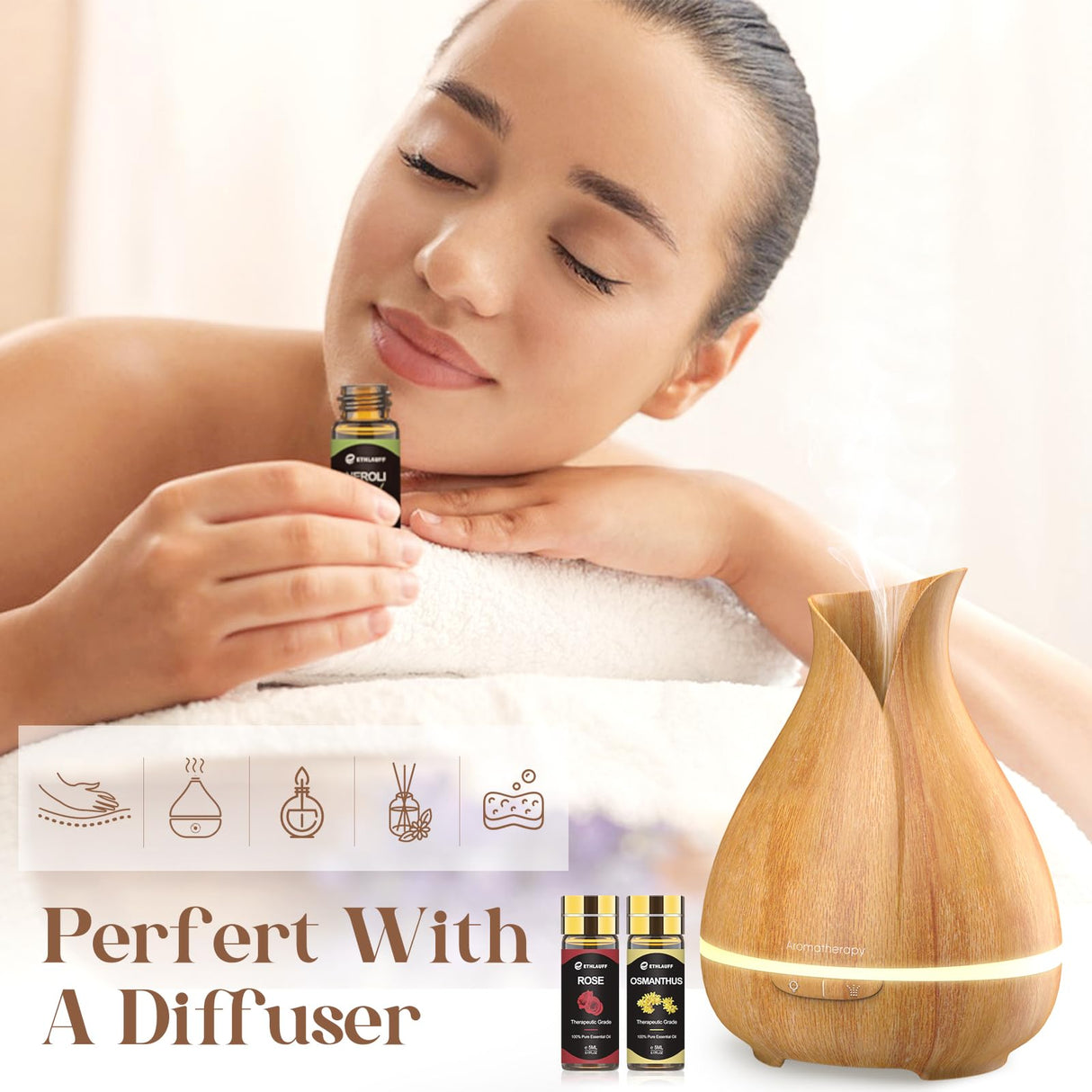 Essential Oils Set 40 Pcs, Essential Oils Perfect for Diffuser, Fragrance Oil Set for Massage, Soap, Candle Bath Bombs Making (5ml) Ethlauff