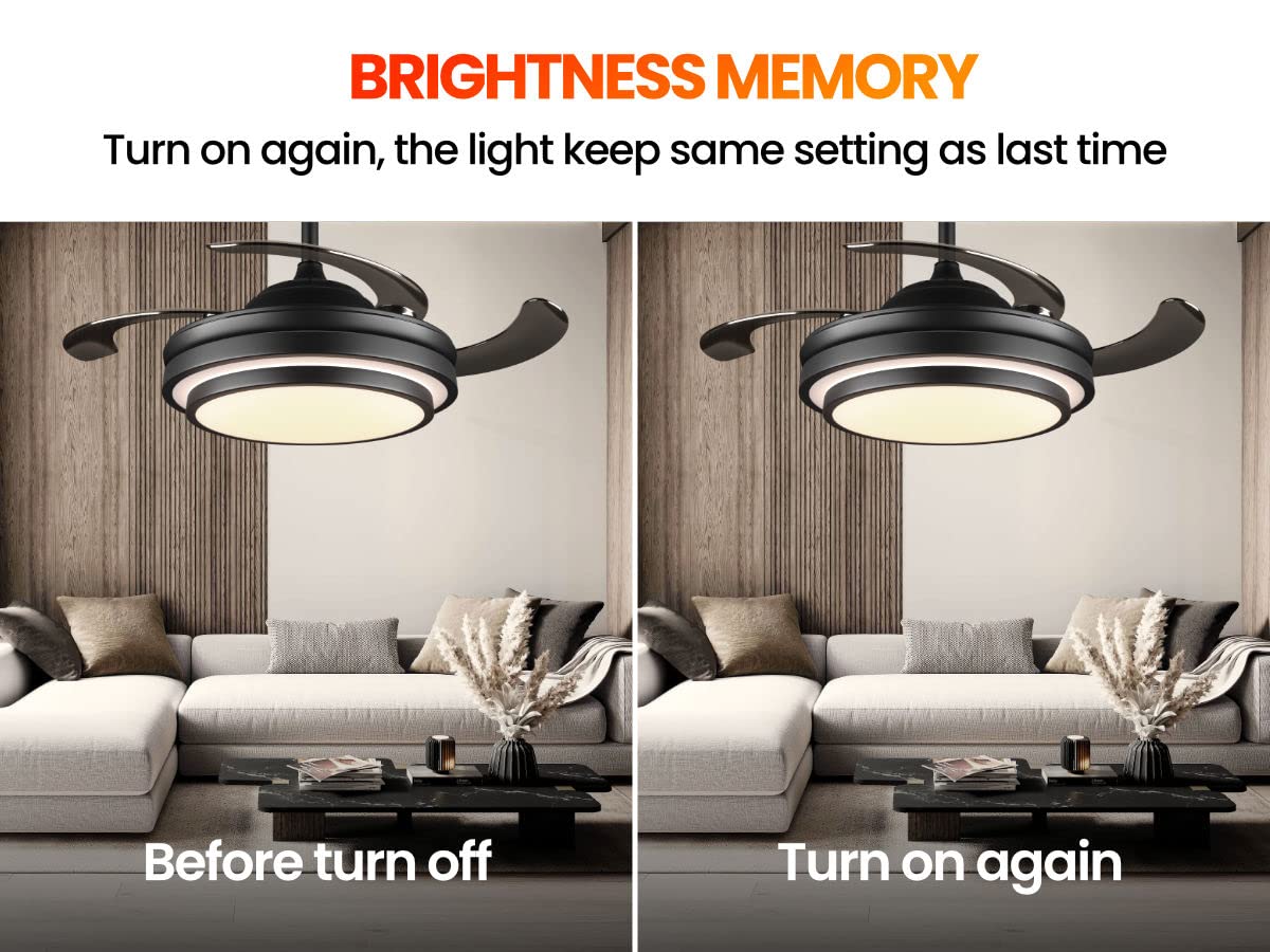 LIGHTIMES Modern 36 x 20 inches Black Reversible Ceiling Fan with Dimmable LED Light, 6 Speed, Remote Control, for Bedroom Live Room LIGHTIMES