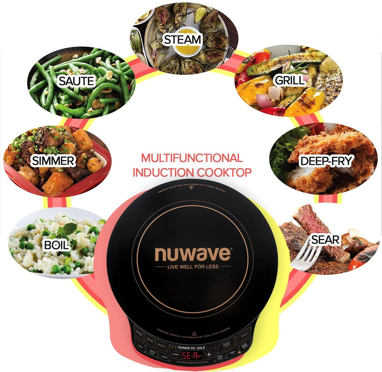 Nuwave Gold Precision Induction Cooktop, Portable, Powerful with Large 8” Heating Coil,100°F to 575°F, 3 Wattage Settings, 12” Heat-Resistant Cooking Surface Nuwave