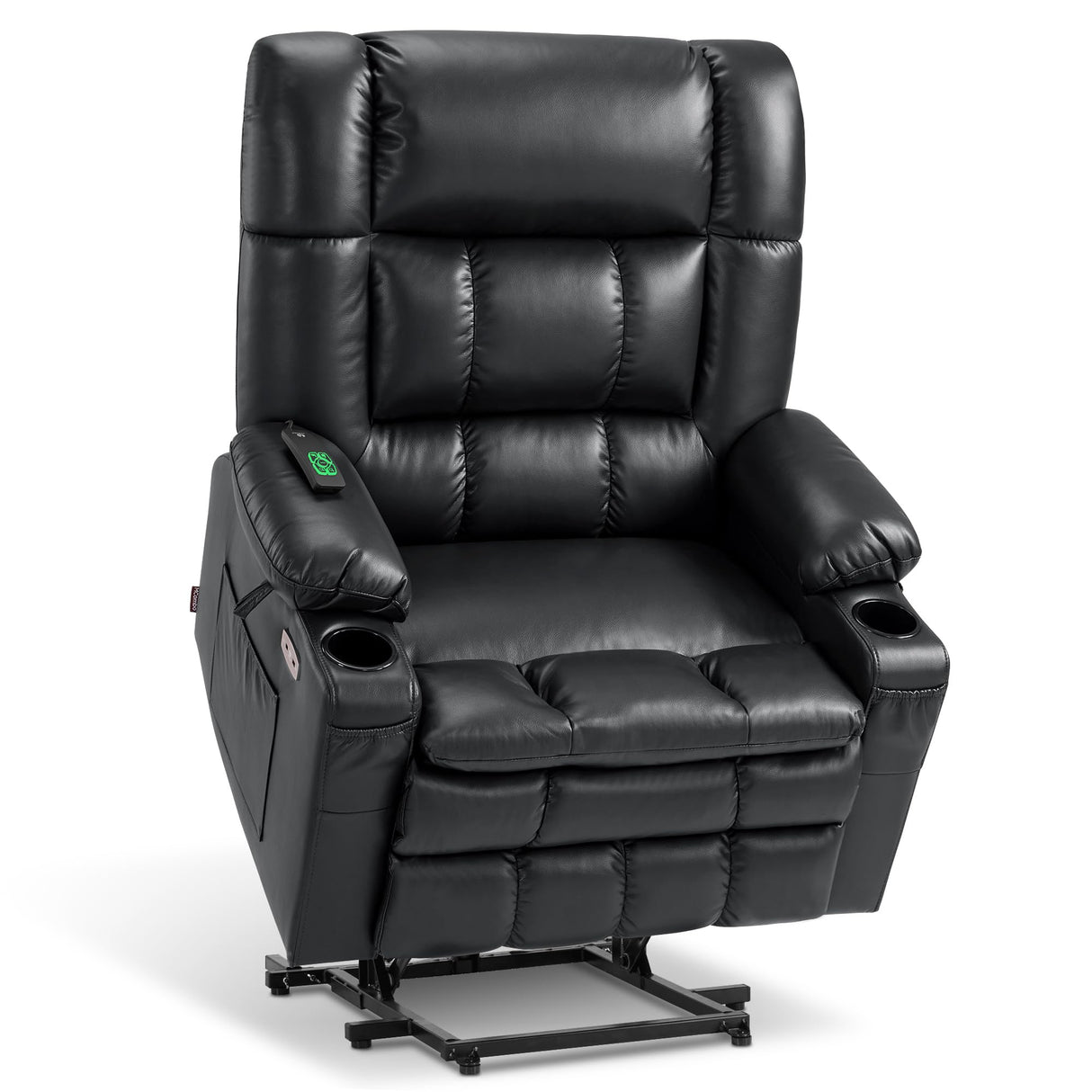 MCombo Dual Motor Power Lift Recliner Chair for Elderly, Lay Flat Lift Chair with Heat and Massage, Oversized Lift Recliner for Big and Tall, Faux Leather R7891 (Black, Oversized) MCombo