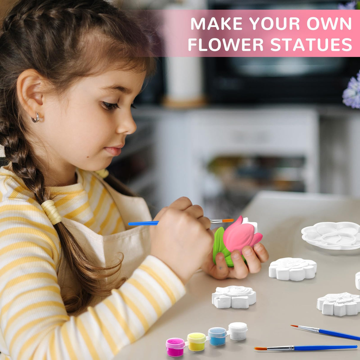 JellyArch 20 Set Flower DIY Painting Kit Ceramic to Paint Your Own Statues Unpainted Plaster Figurines Brushes Acrylic Paints Bags Party Favor for Adults JellyArch