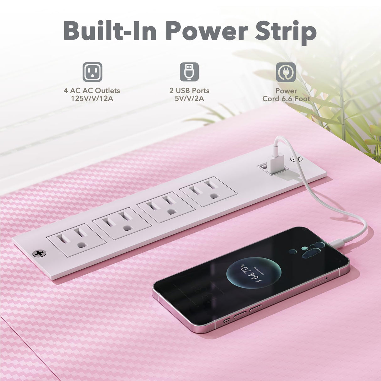 DOMICON Gaming Desk, 47 inch L Shaped Gaming Desk, Computer Desk with LED Lights & Adjustable Stand, Power Outlets, Storage Drawer, Reversible Gaming Desk with Shelves, Hook, Carbon Fiber Pink DOMICON