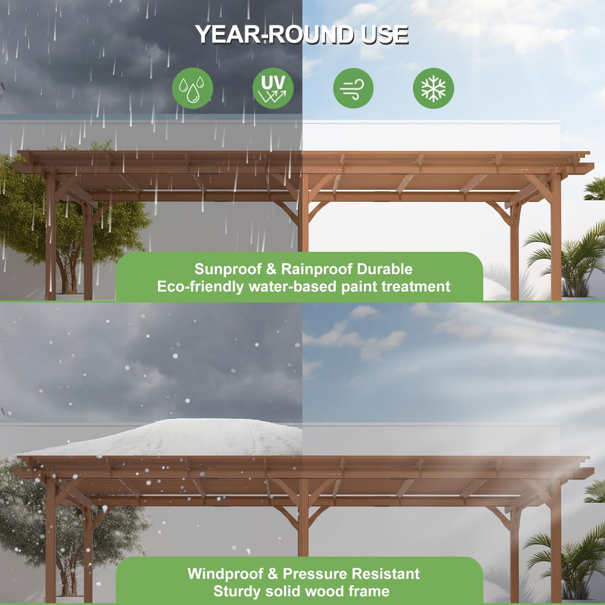 Outdoor Pergola 10x12 FT Wooden Pergola Gazebo - 100% Sturdy Solid Wood Outdoor Gazebo for Backyard, Patio, Deck, Lawn Backyard Pergola Waterproof & Windproof Outdoor Garden Shelter for Year-Round Use RocVanc