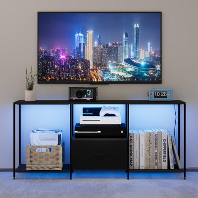 Amenitlif LED TV Stand with Open Shelves and Fabric Drawer, Entertainment Center with LED Lights, Media Console for 55" TV, Television Stands for Living Room, Bedroom
