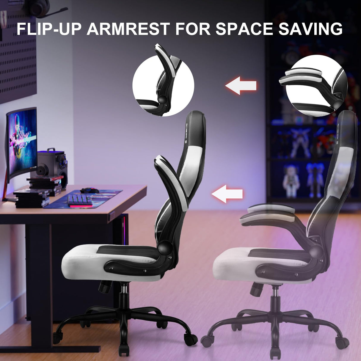 GTPLAYER Gaming Chair,Ergonomic Computer Desk Chair with Footrest and Massage Lumbar Support, High Recliner Chair with 360° Swivel Seat and Headrest (White) GTPLAYER