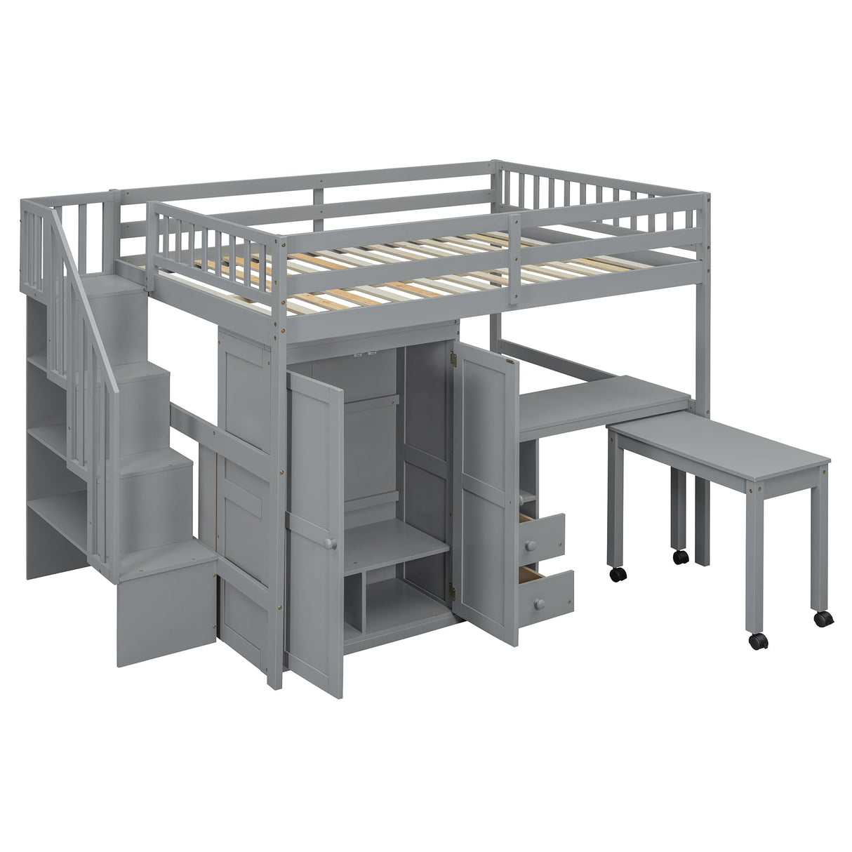 Harper & Bright Designs Full Size Loft Bed with Stairs and Bookshelf, Wood Full Storage Bed with Desk & Wardrobe, Space-Saving Multifunctional Furniture for Kids & Teens - Gray Harper & Bright Designs