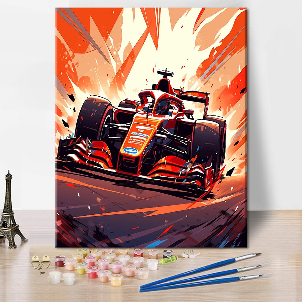 Paint by Numbers Kit for Adults Abstract Red Racing Car Art DIY Canvas Painting Set with Acrylic Paints and Brushes 16x20 Inch Modern Speed Themed Wall Decor Gift for Men TUMOVO