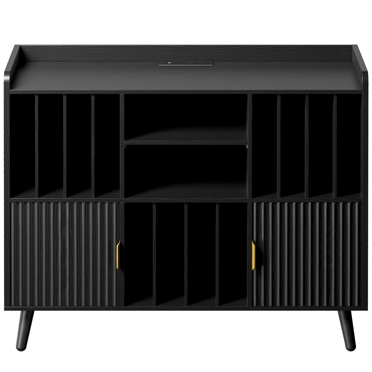 IRONCK Short Bookshelf with Cabinet, Short Bookcase with Doors, Low Bookcases with Charging Station, 2 Shelf Bookcase for Living Room, Office, Black IRONCK
