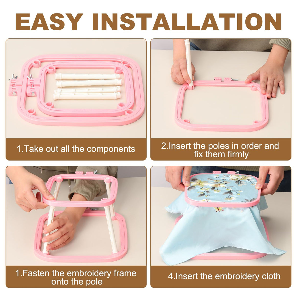 PATIKIL 9.4" x 8.7" Square Embroidery Hoop Stand, Adjustable ABS Plastic Cross Stitch Stand Hands-Free 2-Tier Embroidery Hoop Holder Punch Needle Frame for Sewing Arts Needlework, Khaki PATIKIL