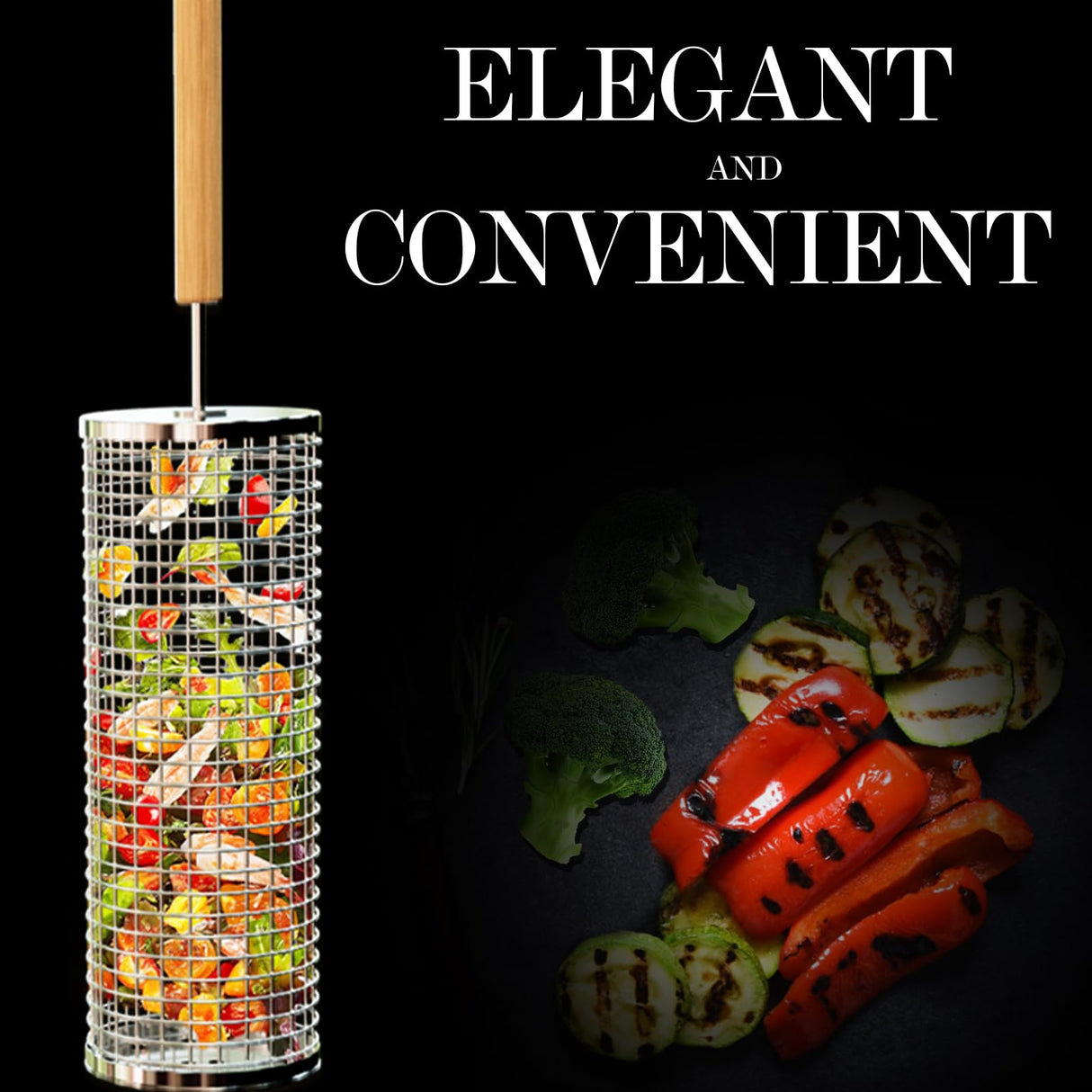 Ivtivfu Nesting Grill Baskets (2PCS), Removable Wooden Handle, 304 Stainless Steel, Rolling Grilling Net, BBQ Accessories Tools for Vegetables Shrimp, Outdoor Cooking Camping, Gifts for Men Dad Husband Ivtivfu