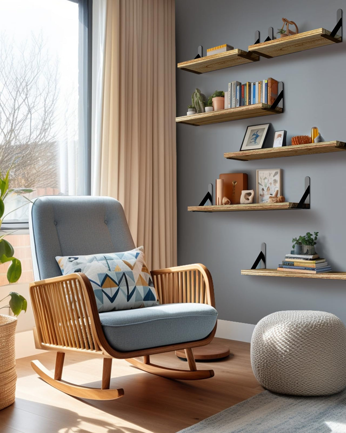 AMADA HOMEFURNISHING Wall Shelves Set of 6, Wood Floating Shelves for Wall Decor, Rustic Farmhouse Wall Shelves for Bedroom, Bathroom Shelves for Wall Storage, Book Shelves for Living Room, Wooden AMADA HOMEFURNISHING