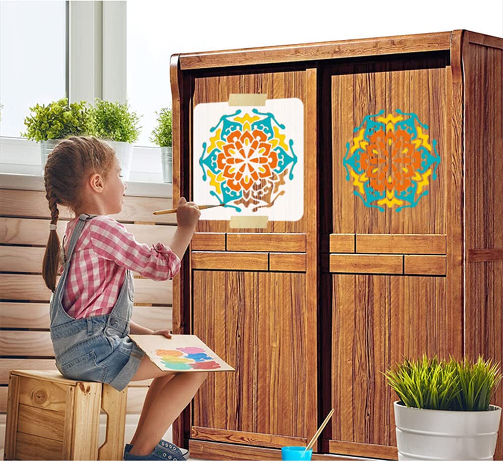 Kinteshun Mandala Painting Stencil Reusable Laser Cut Rock Painting Drawing Template Floor Wall Tile Fabric Furniture Stencils DIY Kit for Decoration (Small Size,5X5") Kinteshun
