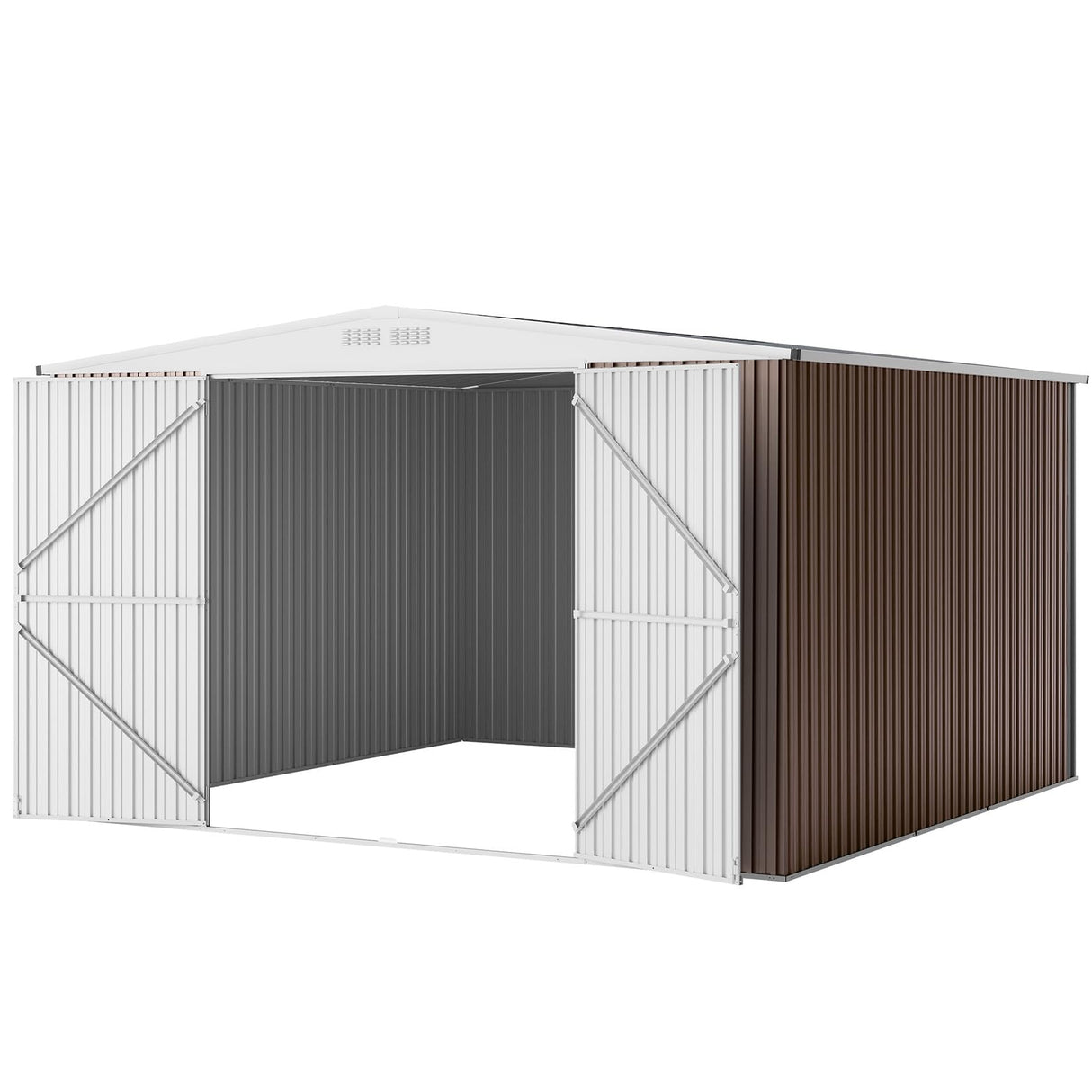 GarveeLife 10x10 Shed for Outdoor Storage, Galvanized Steel Metal Tool Sheds House with Lockable Doors, Lock & Air Vent, Large Utility Sheds for Patio Garden Lawn, Brown GarveeLife