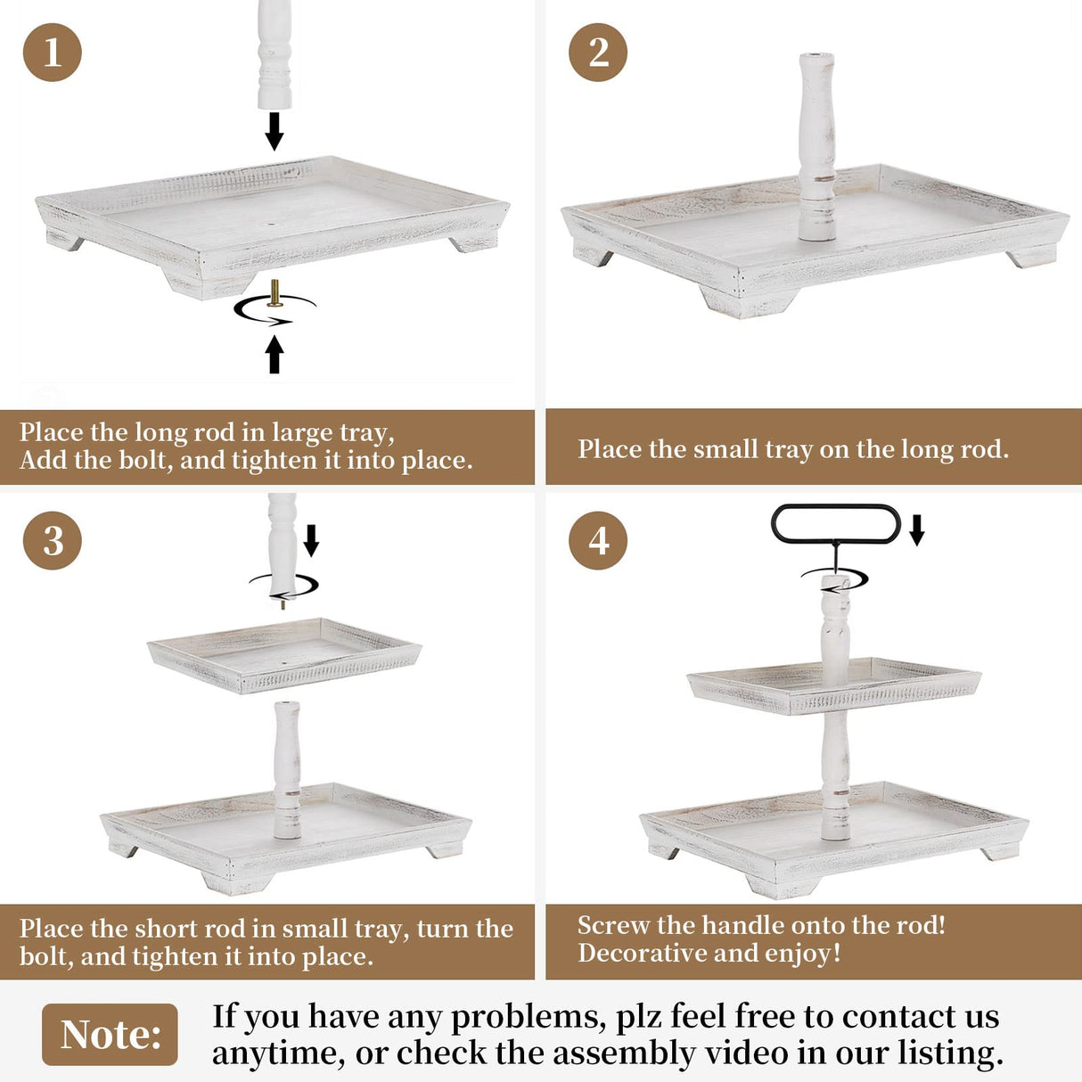 Hanobe Farmhouse Tiered Tray Stand: Rustic White Wood 2 Tier Serving Tray Decor Two Rectangle Wooden for Kitchen Counter Centerpieces Coffee Bar Easter Fall Halloween Thanksgiving Christma Hanobe