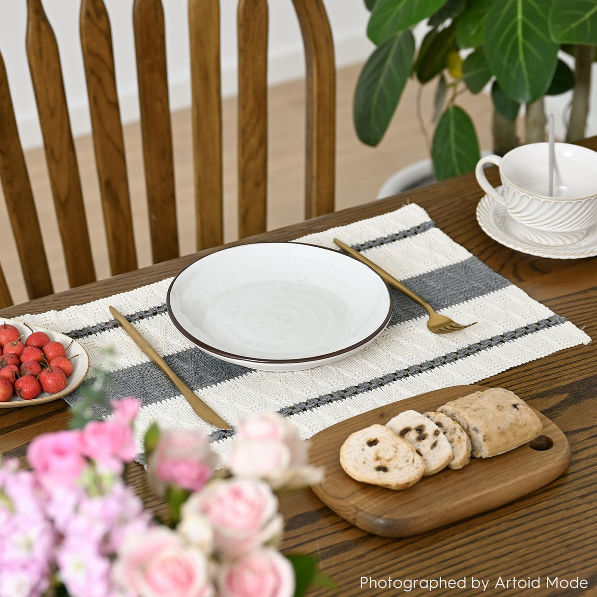 Artoid Mode Dark Grey Farmhouse Woven Rustic Placemats Set of 6,12x18 Inch Seasonal Holiday Hollow Table Mats Party Kitchen Dining Decoration Artoid Mode