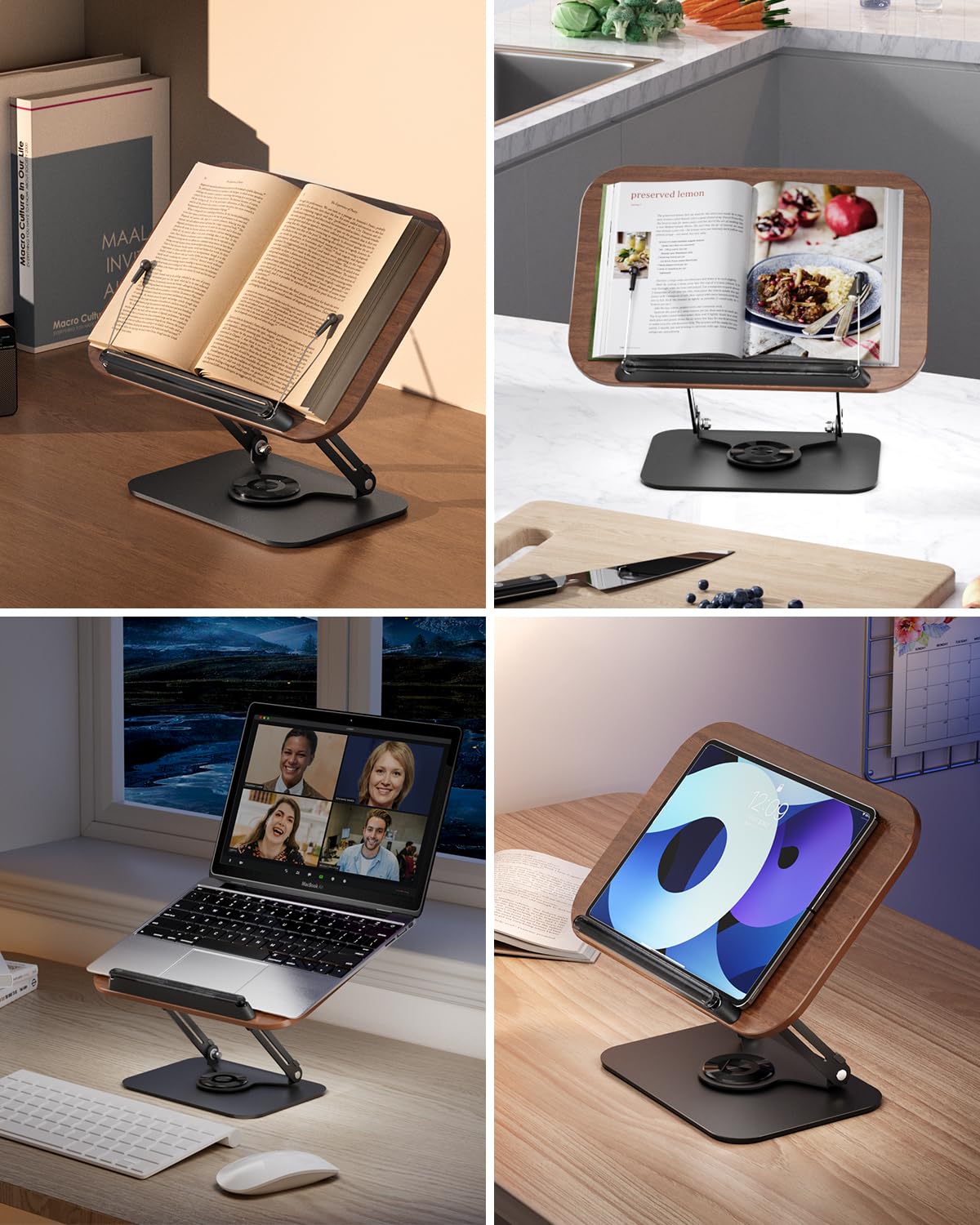 Viozon Book Stand for Reading,Book Holder, Height&Angle Adjustable, 360° Rotating Base, Foldable and Portable, Lightweight for Office, Kitchen, School Textbook, Recipe, Magazine,Kindle,Tablet DW Viozon