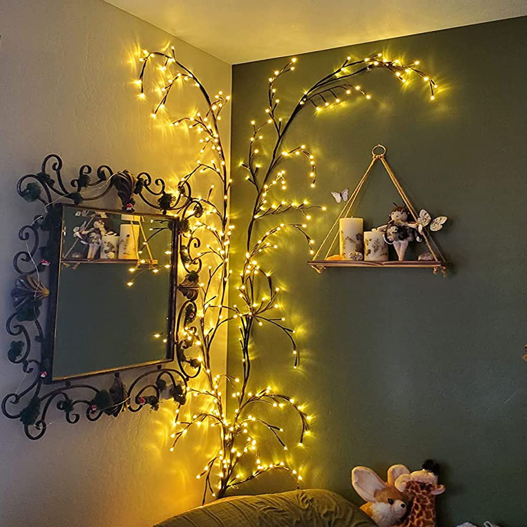 Vines for Home Decor, 7.5Ft Christmas Swags Decorations Indoor Artificial Plants Tree Branches 144 LEDs Lighted Willow Vine Lights for Walls Bedroom Living Room Decor Aesthetic (1PCS, No Remote) Yongblus