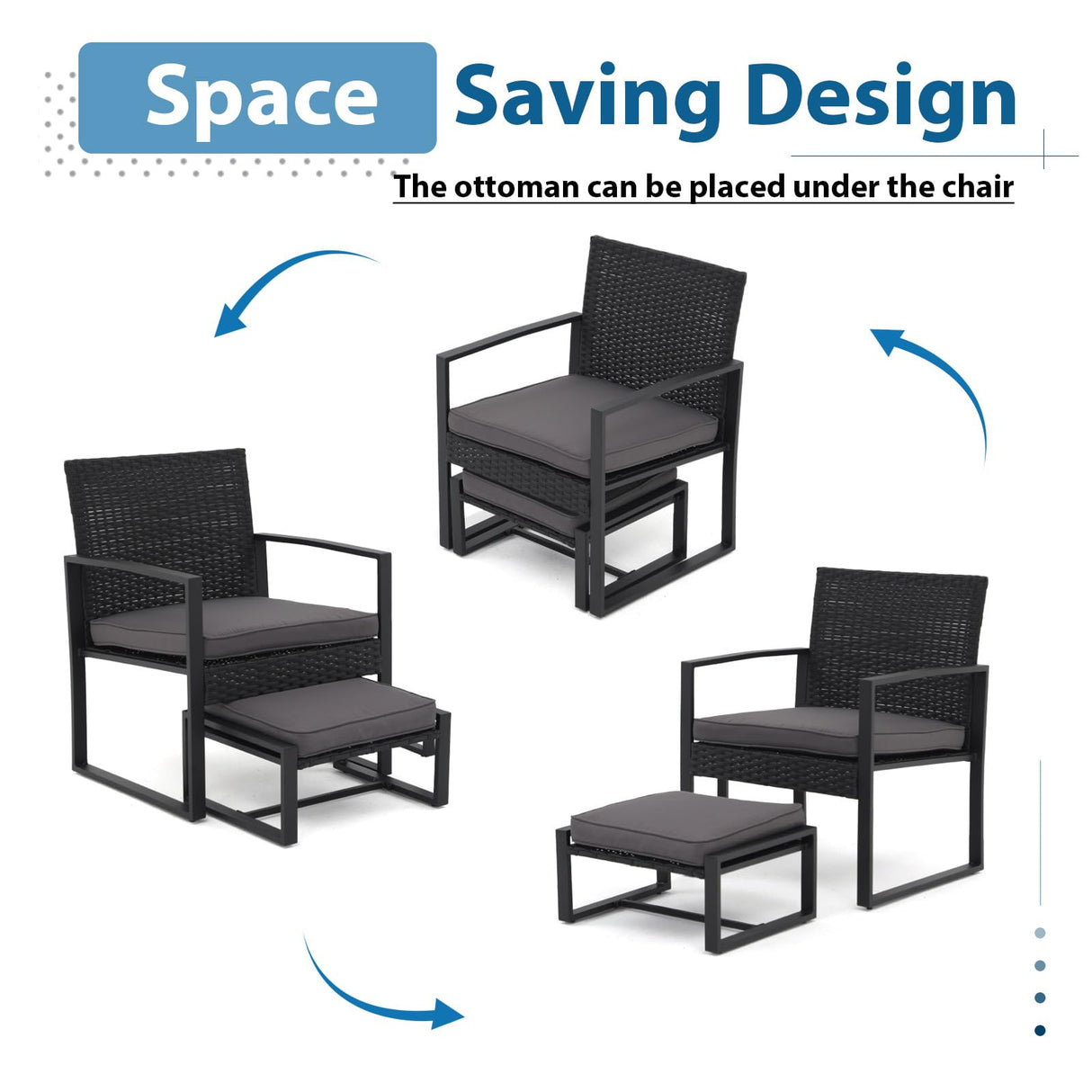JOIVI 5 Pieces Patio Bistro Set, PE Wicker Outdoor Patio Furniture Set, Modern Rattan Patio Chairs with Table & Ottomans, Patio Conversation Sets for Balcony, Front Porch, Poolside, Gray Cushion JOIVI
