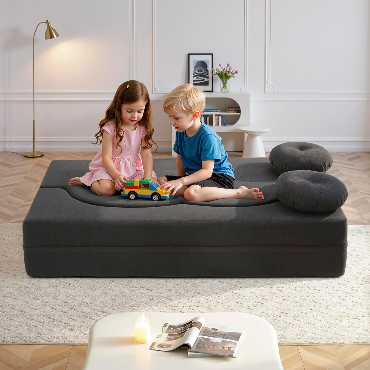 HANXIN Futon Twin Size Sofa Bed, 76 Inch Boneless Couch for Living Room, Floor Loveseat Sleeper with Pull Out Bed, 2-in-1 Folding Convertible Couch Bed for Small Space, Bedroom (Black) HANXIN