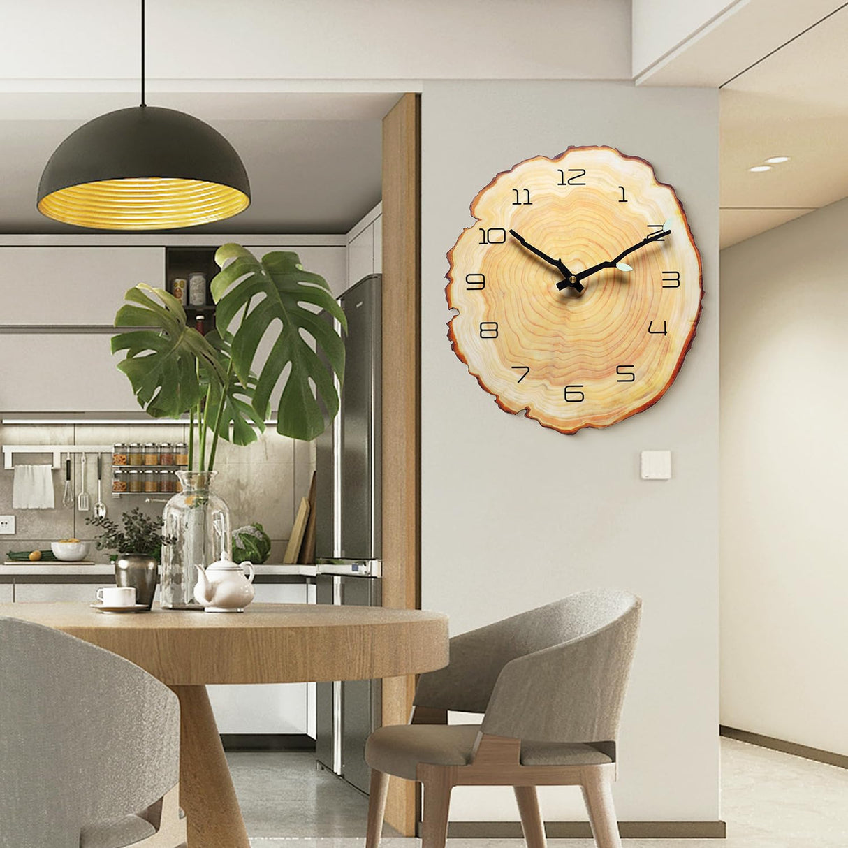 funsec 12 Inch Annual Ring Wall Clock Wood Grain Clock Leaf Tree Stump Clock Creative Silent Clock Quartz Clock Battery Powered Arabic Numerals Decorative Home Living Room Office Size:10.55"Wx11.88"H funsec