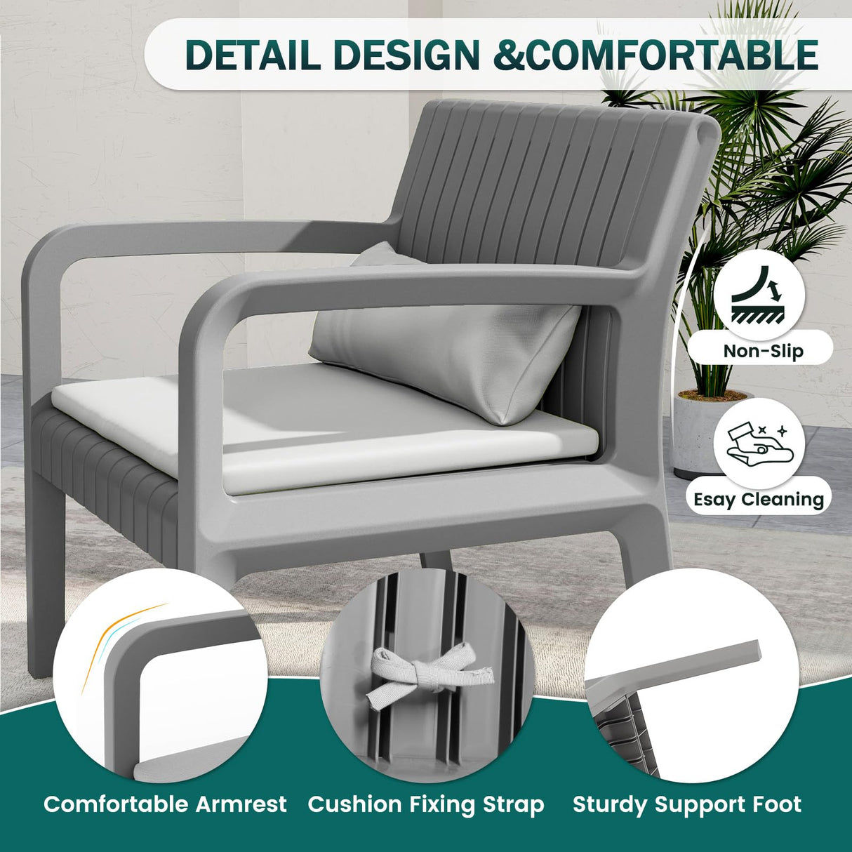 UDPATIO Resin Patio Furniture Set, No Rust Modular Outdoor Sectional Sofa Set, All Weather Patio Conversation Set, for Backyard, Deck, Poolside with Coffee Table, 4pc Grey UDPATIO