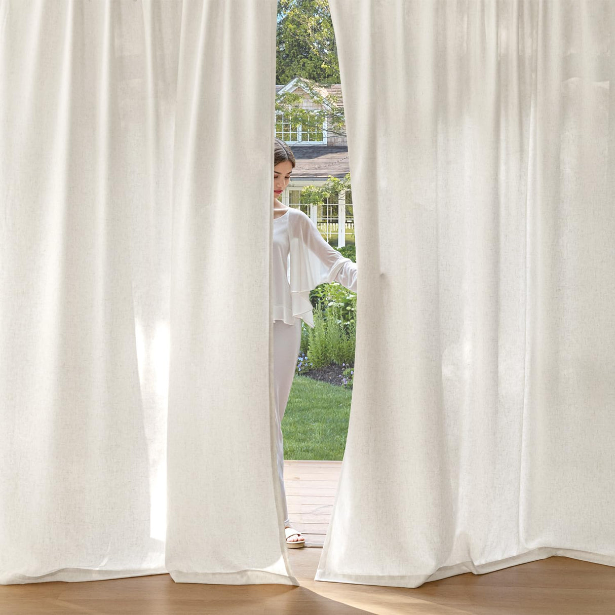 MIULEE Non-See-Through Privacy Linen Curtains 2 Panels, Light Filtering Window Curtains Farmhouse Textured Back Tab Semi Sheer Drapes for Bedroom Living Room, 52 x 84 Inches Long, Natural White MIULEE
