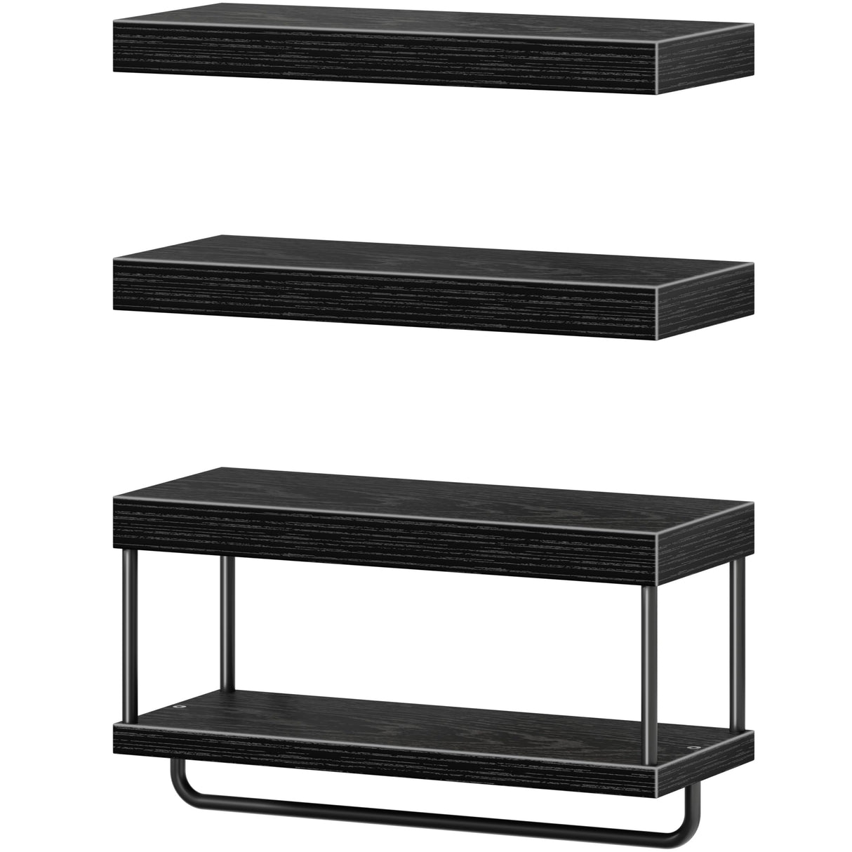 QEEIG Bathroom Floating Shelves Over Toilet - Wall Mounted Shelf Toilet Paper Storage Farmhouse 16 inch Set of 3, Black (027-40B3) QEEIG