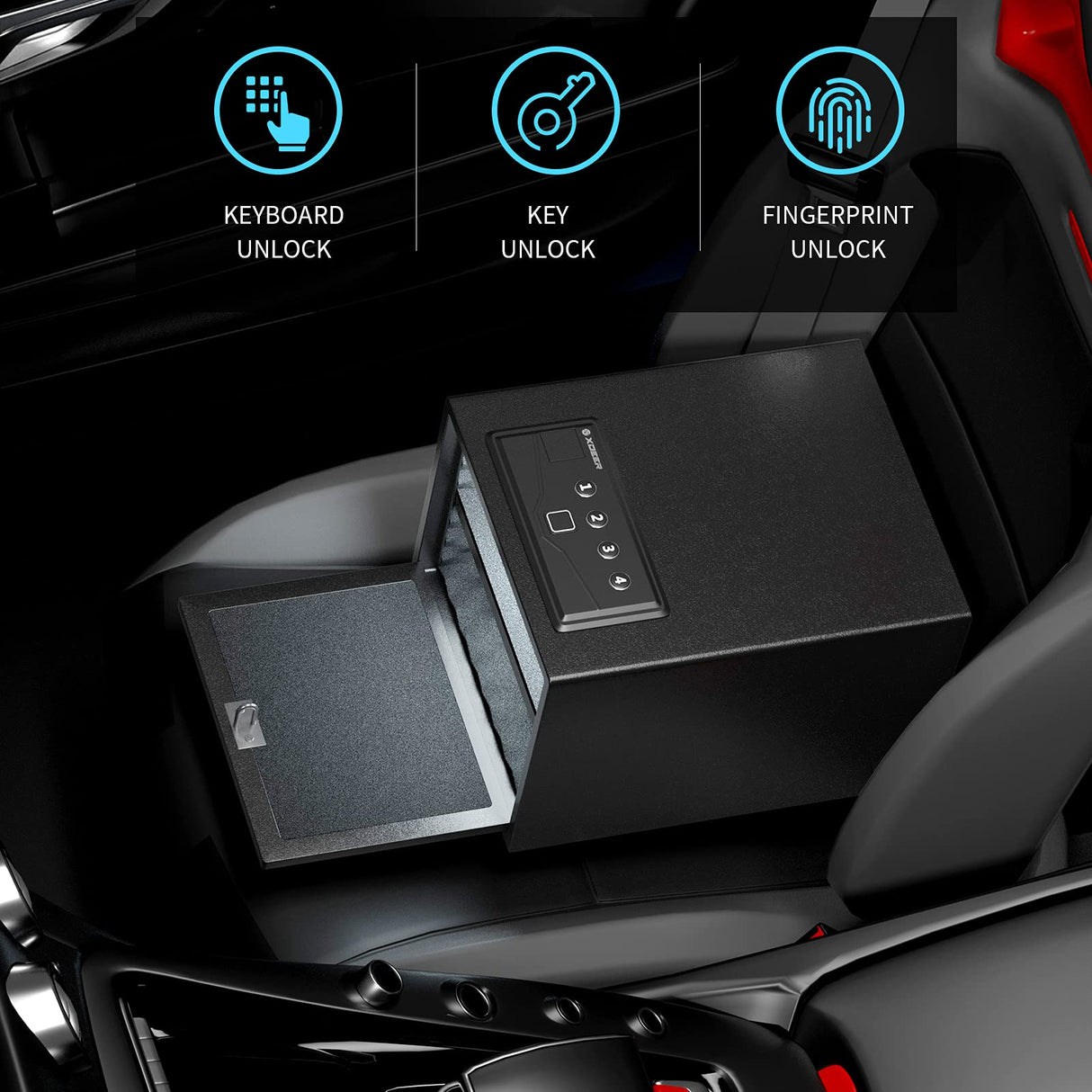 XDeer Biometric Pistol Safe (FCC & California DOJ Certified) - Quick Access Handgun Safe with Fingerprint & Digital Keypad, Secure Home Gun Safe for up to 4 Pistols (No Cleaning Kit) XDeer