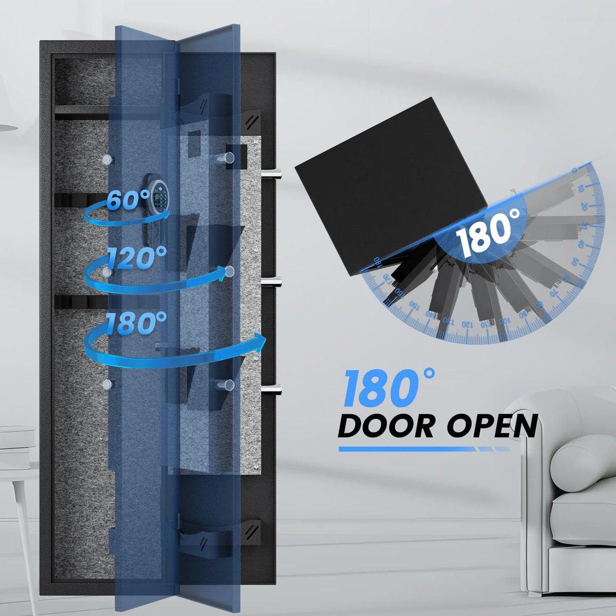 Gun Safe, 2-3 Fingerprint Gun Safes for Home Rifle and Pistols, Quick Access Gun Safe for Rifles and Shotguns with Adjustable Gun Support & Removable Shelf, Long Gun Safe with Dual Alarm & Mute Mode silkight